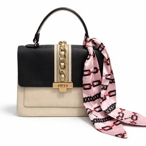 Aldo Black and Cream Satchel with Gold Chain